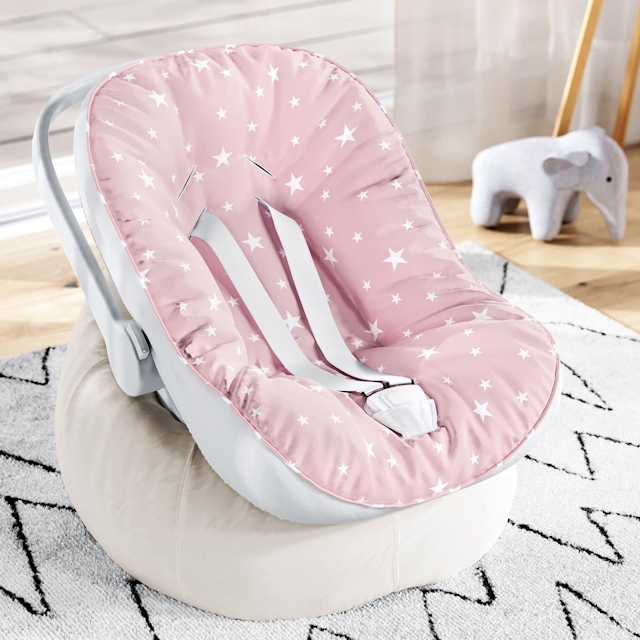 Capa de Bebê Conforto Estrelinhas Rosa Bebê e Branco