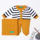 Saída Maternidade Tricot Listra Amarelo Mostarda e Marinho 03 Peças - imagem 1