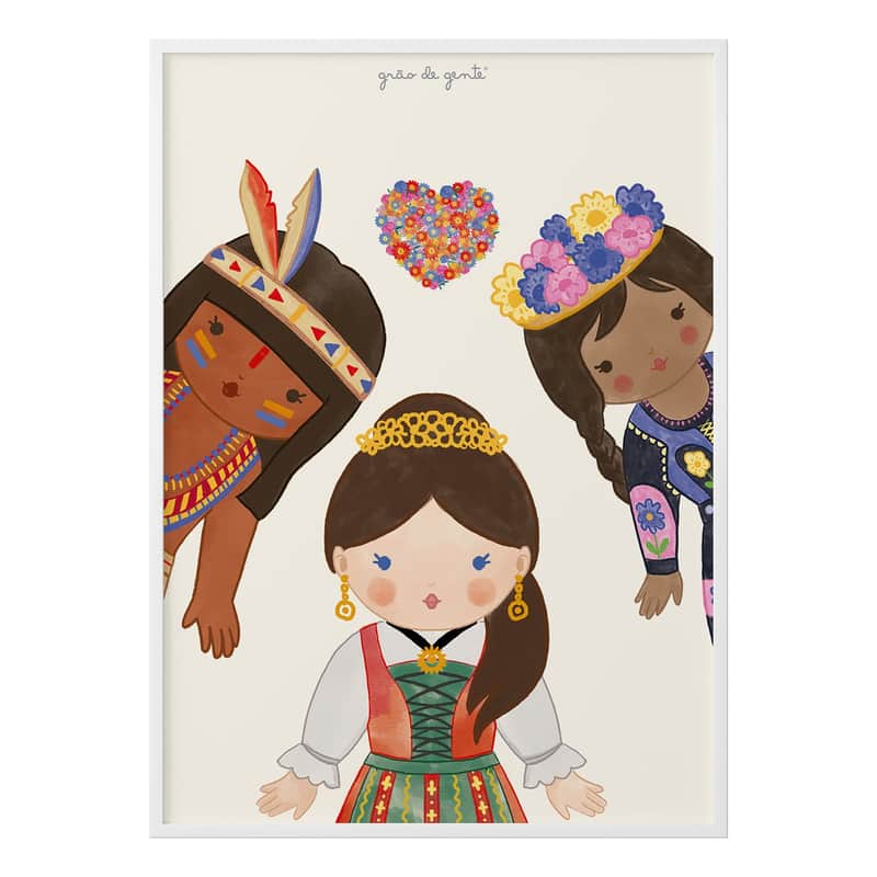 Quadro Meninas do Mundo Coração Florido 40x60cm 