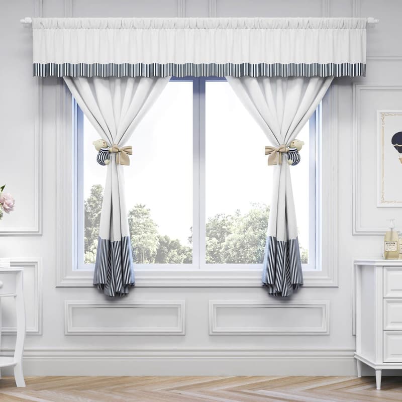 Cortina Luxo Branco/Azul Marinho