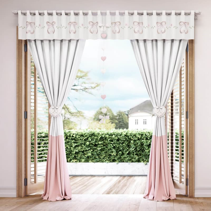 Cortina Bordada Sophia Provençal Branca/Rosa