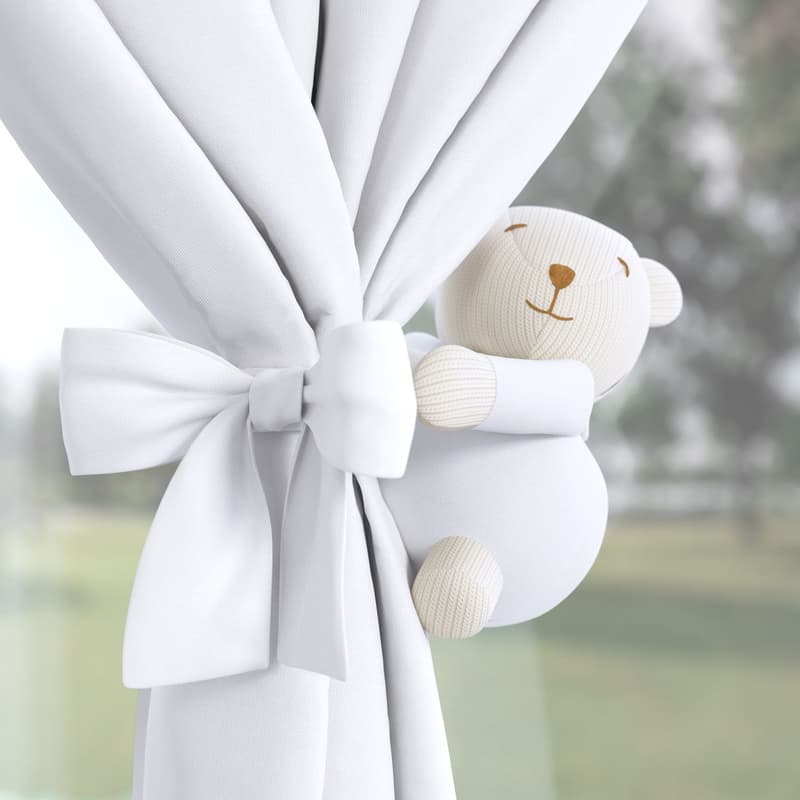 Prendedor de Cortina Urso Tricot Luxo Azul 2 Peças