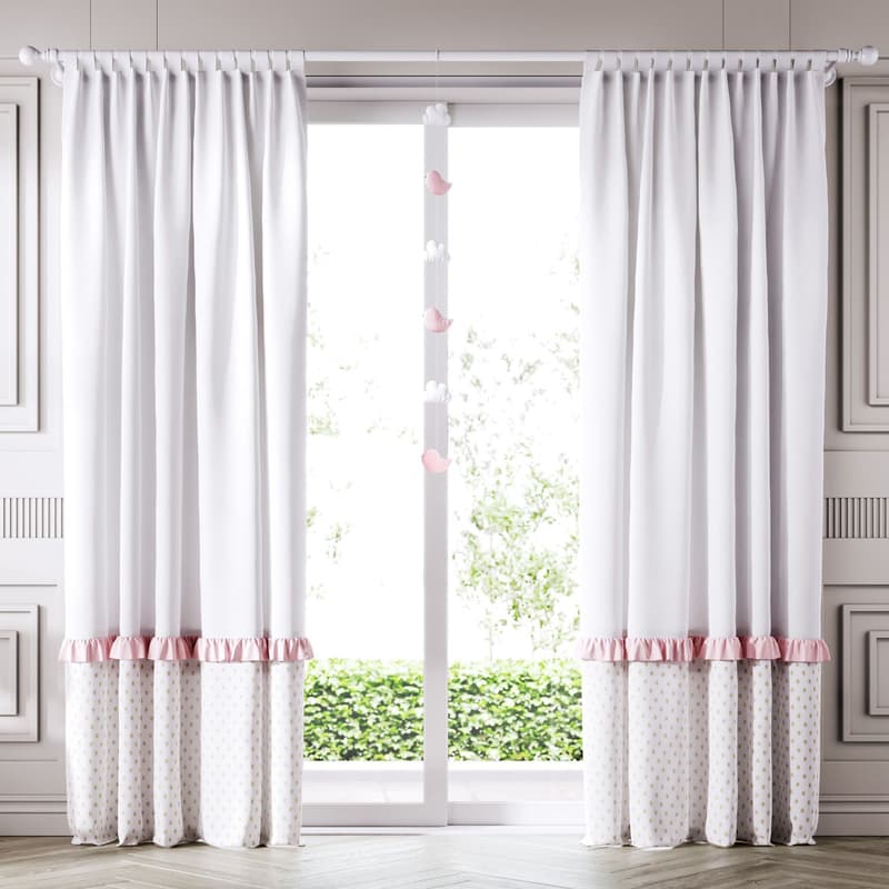 Cortina Poá Babado Rosa