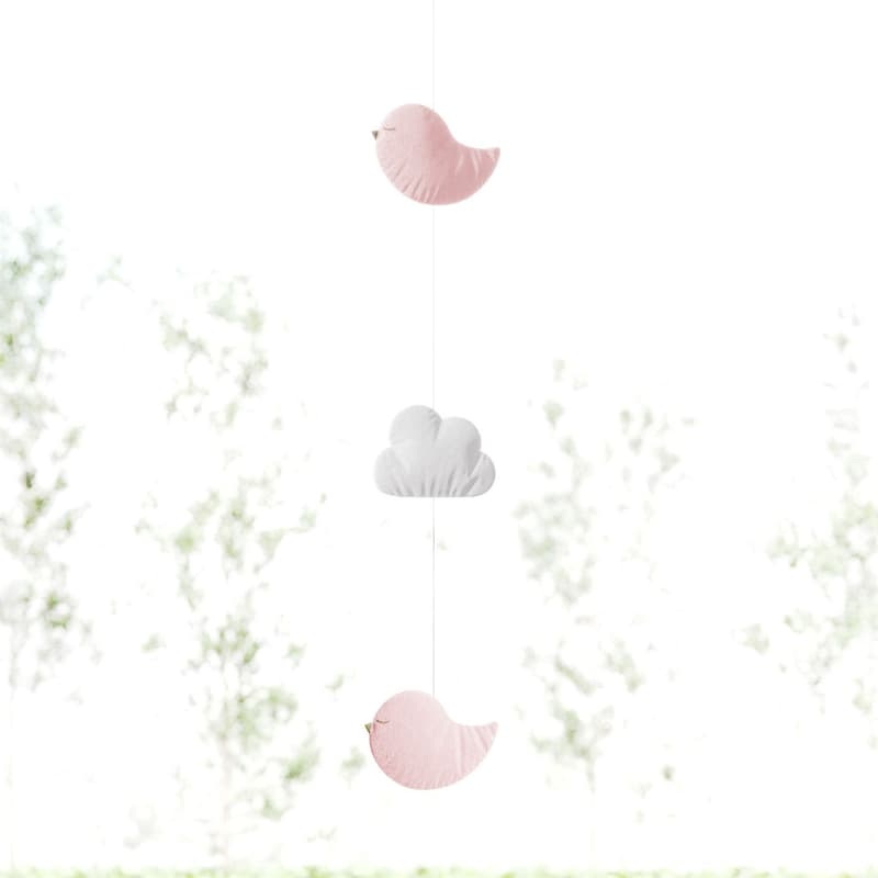 Pêndulo Cortina Nuvem Passarinho Rosa