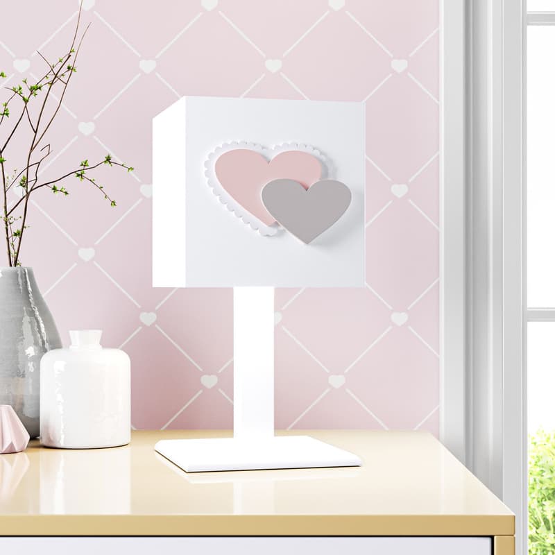 Abajur MDF Coração Rosa e Cinza