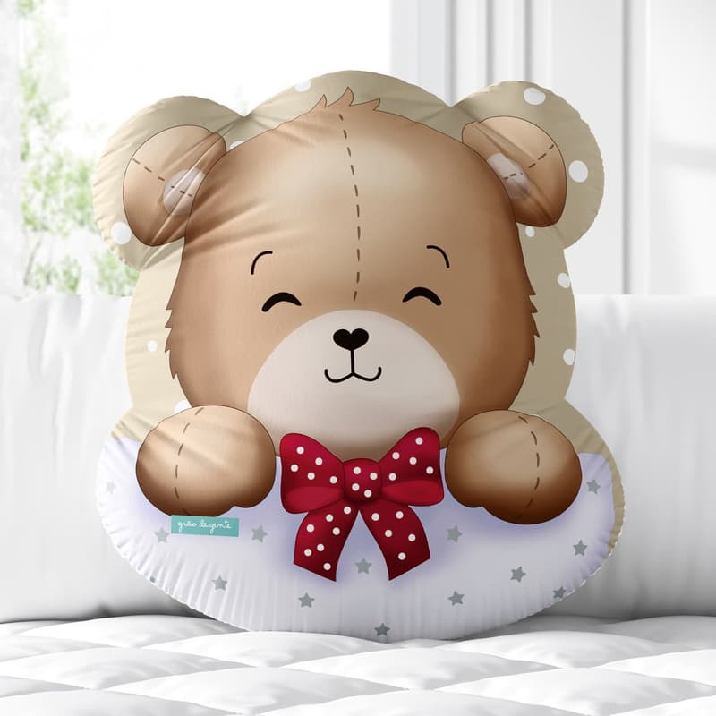 Almofada Ursinho Vintage Poá Bege 33cm