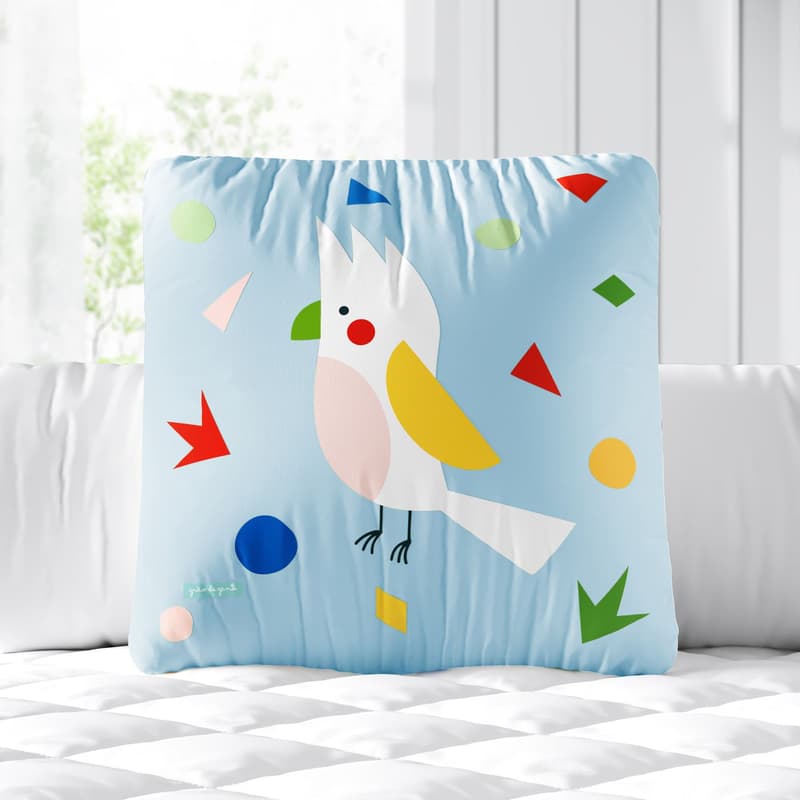 Almofada Quadrada Cacatua Colorida Verde 30cm