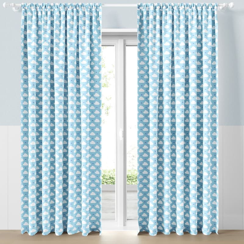 Cortina Infantil e Bebê Nuvens e Corações Azul 2,30m