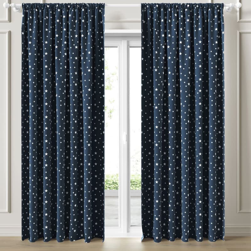 Cortina Infantil e Bebê Estrelinhas Branco e Azul Marinho