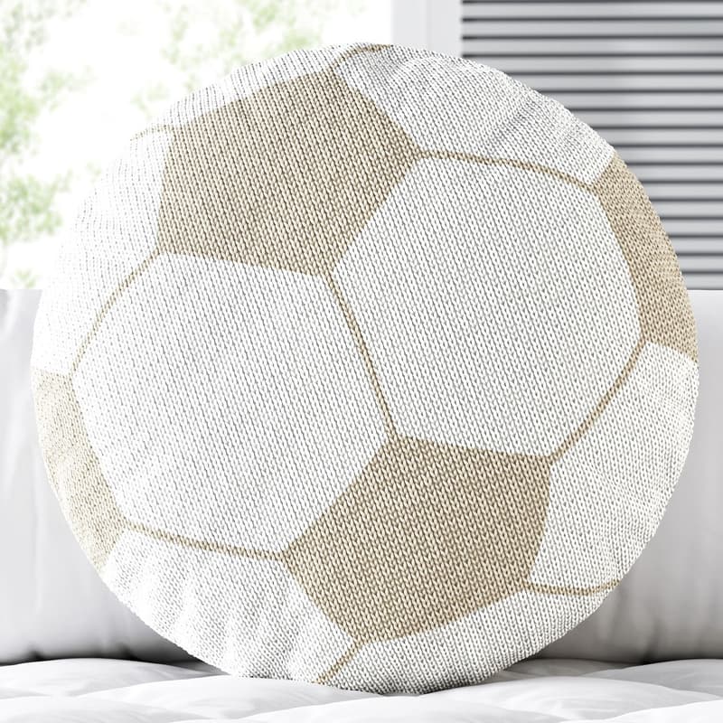 Almofada Redonda Tricot Bola de Futebol Bege