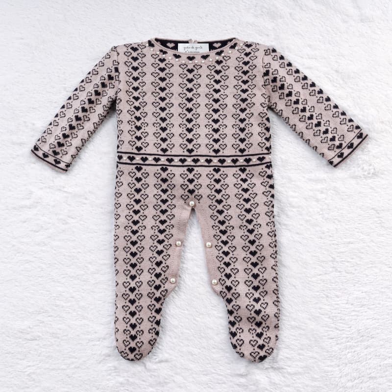 Macacão Tricot Mademoiselle Coração Nude e Azul Marinho