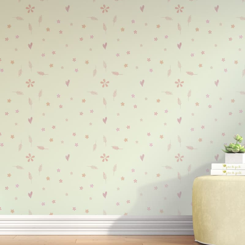 Papel de Parede Flores e Corações Rosa 3M