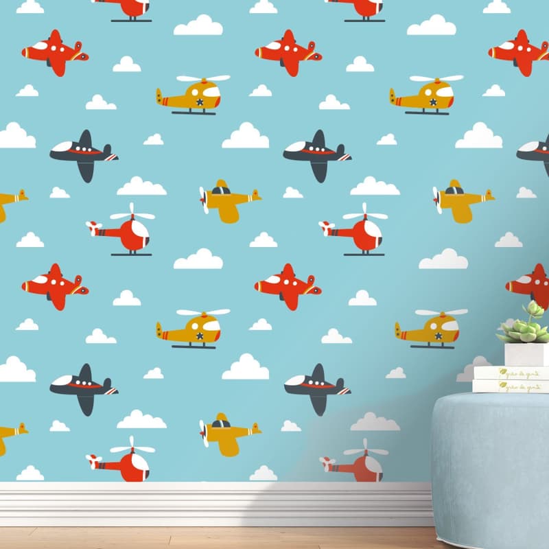 Papel de Parede Avião e Helicóptero Colorido 3m