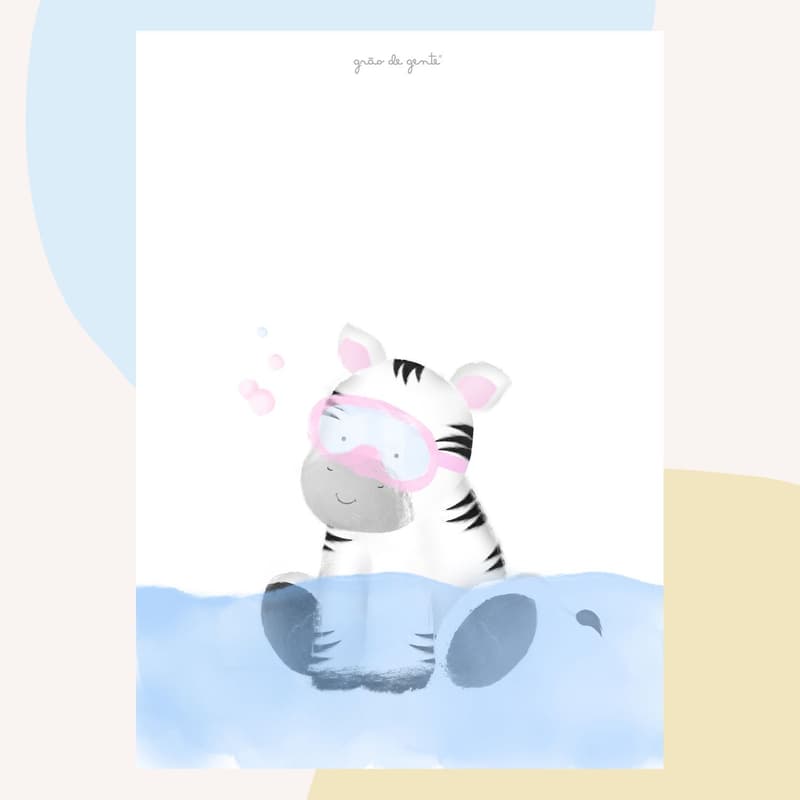 Pôster Adesivo Safári na Água Zebrinha