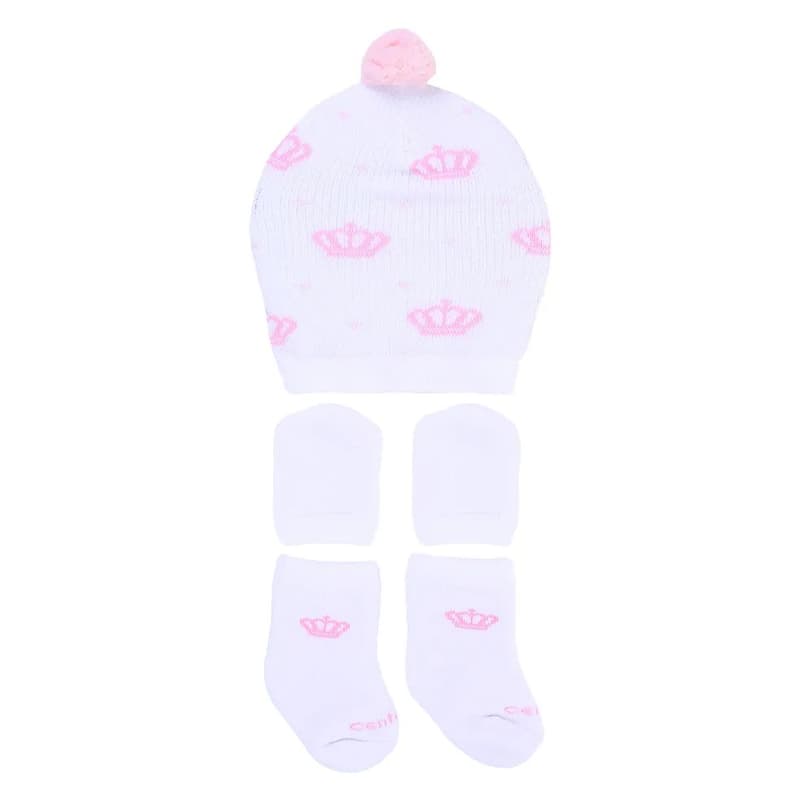Kit Touca, Luva e Meia Coroa Branco e Azul
