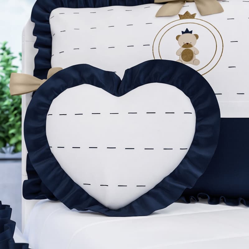 Almofada Coração com Babado Azul Marinho 33cm