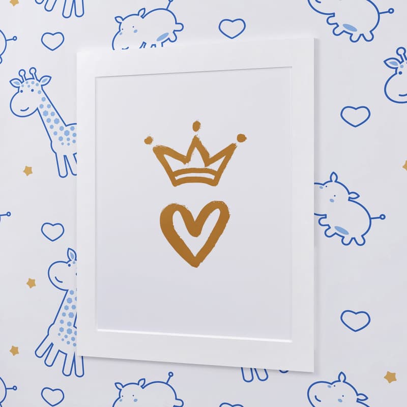 Quadro Coração com Coroa Branco 33cm