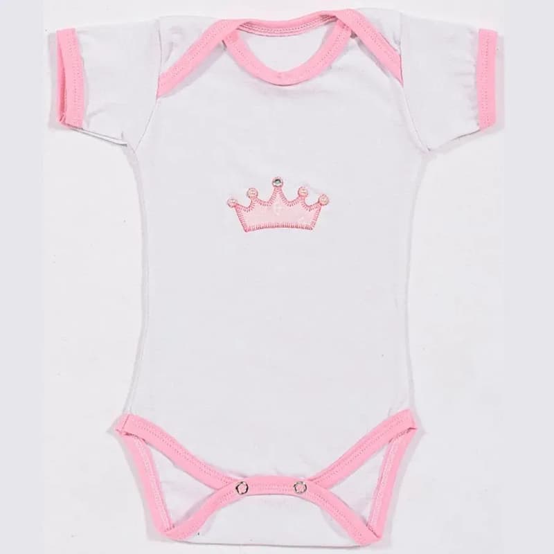 Body Manga Curta Coroa Rosa 3 a 6 Meses