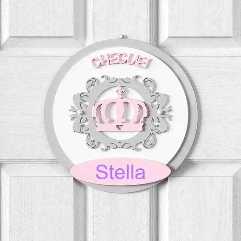 Porta Maternidade Personalizado Coroa Arabesco Rosa - Stella