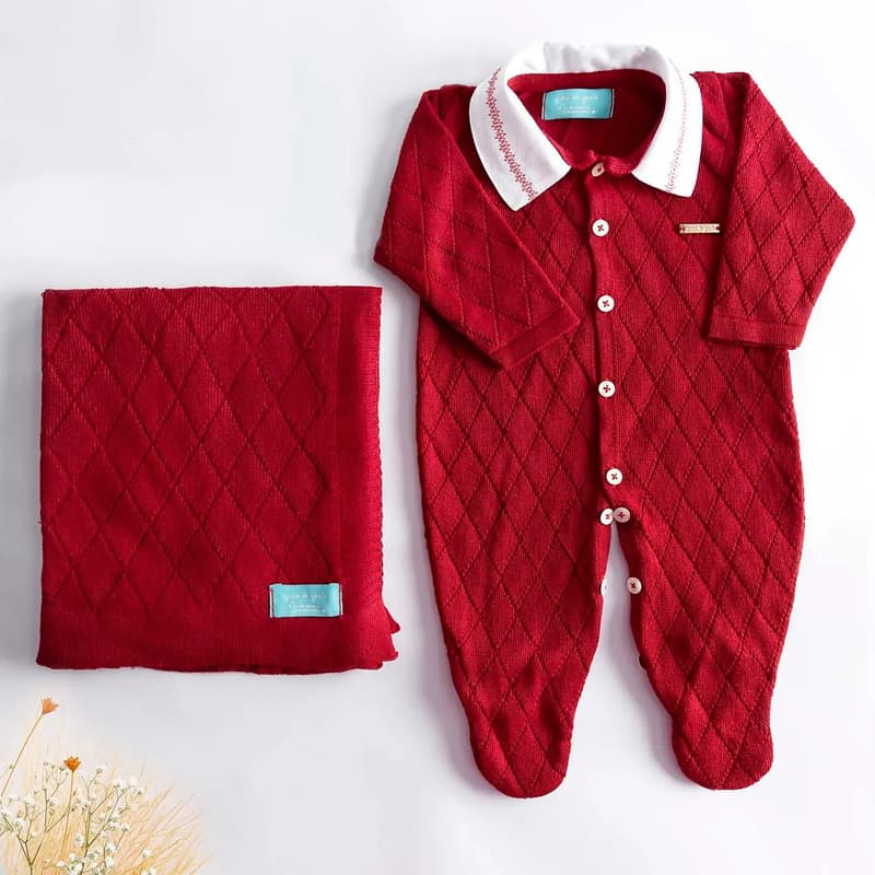 Saída Maternidade Tricot Vermelha 02 Peças