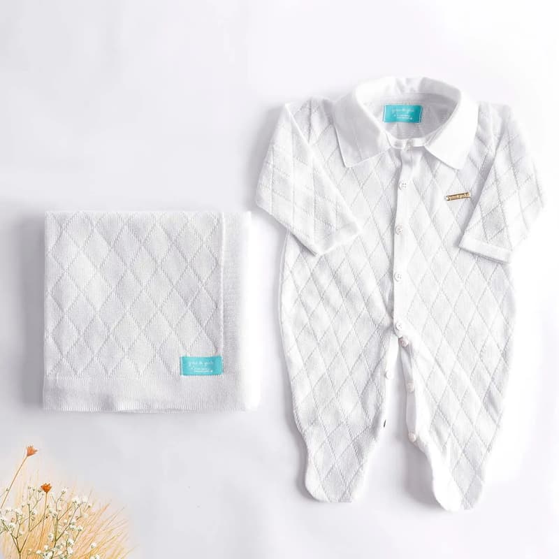 Saída Maternidade Tricot Branco Com Gola 02 Peças