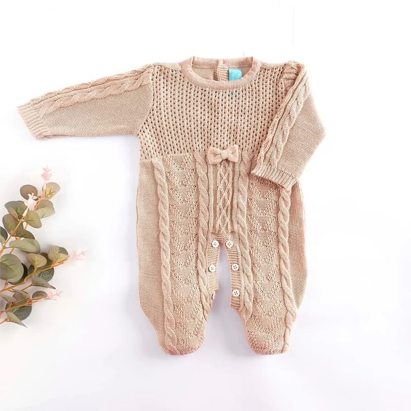 Macacão Tricot Trança Laço Rosé PP