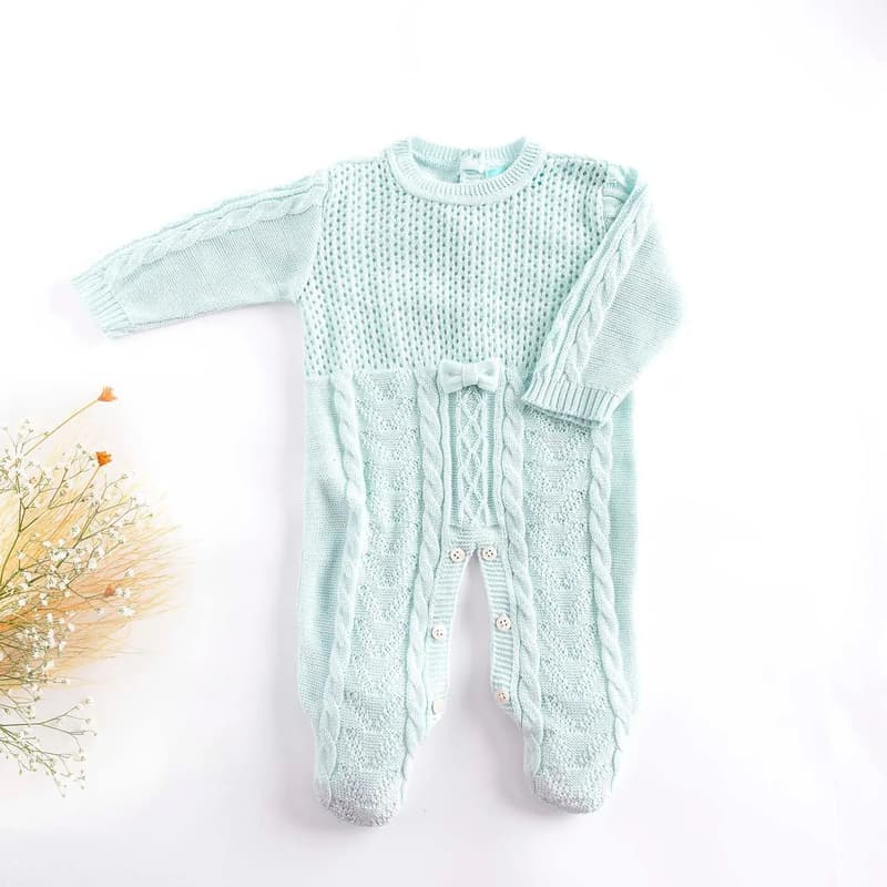 Macacão Tricot Trança Laço Verde PP