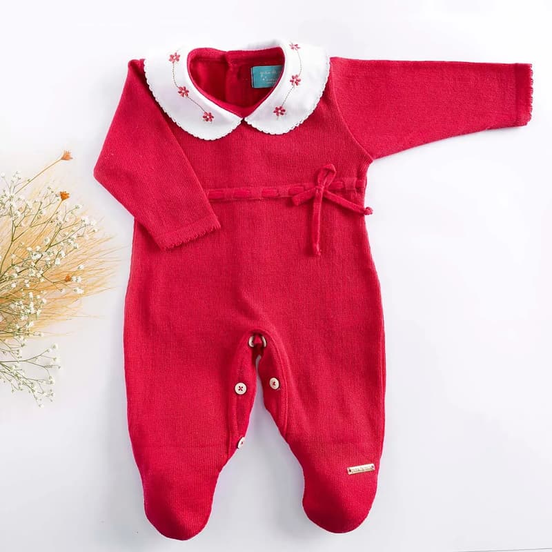 Macacão Tricot Pink Com Gola RN