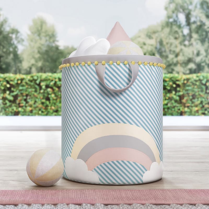 Cesto Organizador para Brinquedos Arco-Íris Listrado Azul 35cm