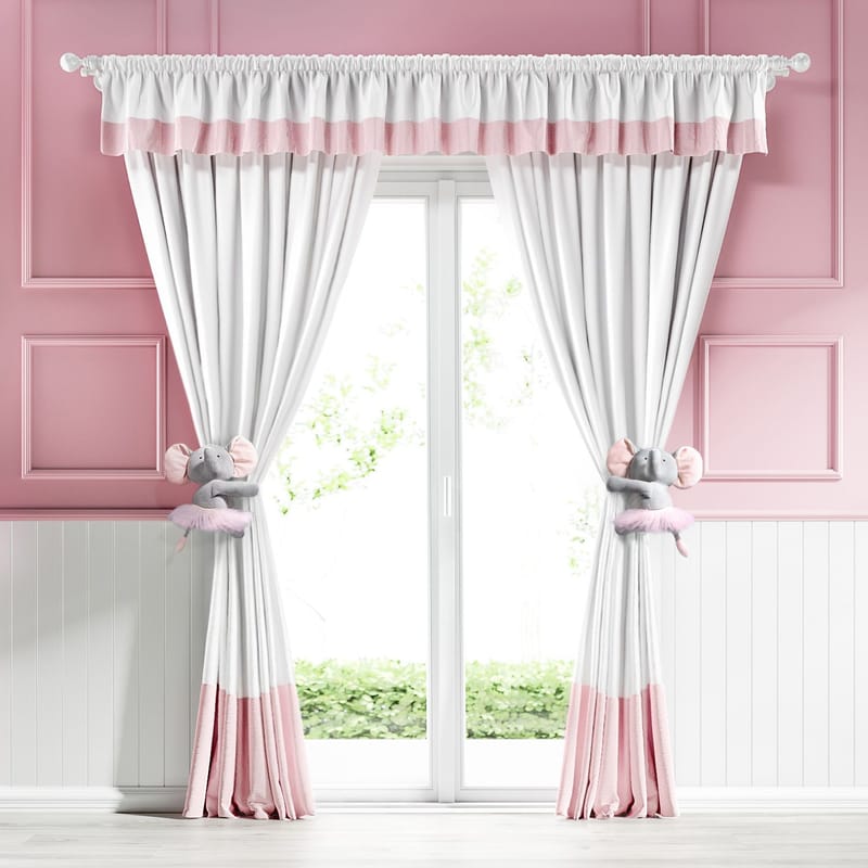 Cortina Branca com Bando e Barrado Rosa Poá