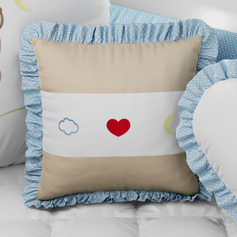 Almofada Quadrada Coração, Nuvem e Lua Azul 38cm