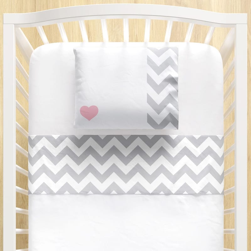 Jogo de Lençol Berço Coração Chevron 3 Peças