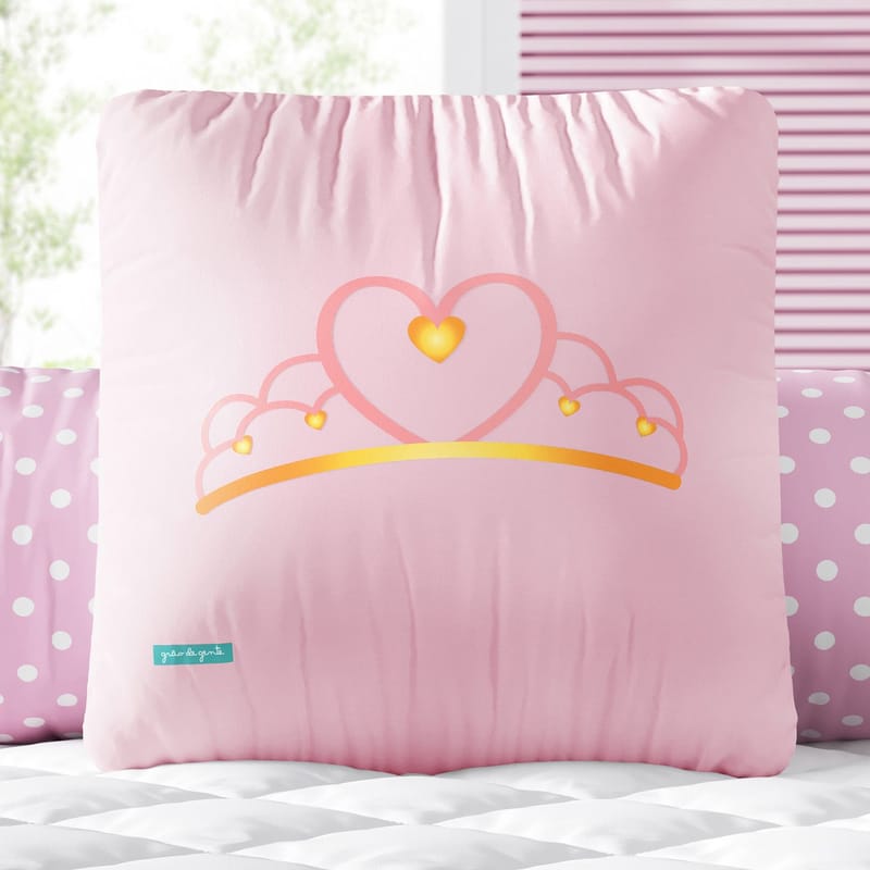 Almofada Quadrada Coroa Coração Rosa 30cm
