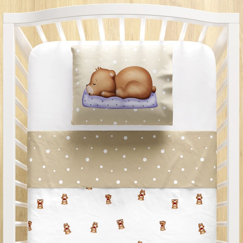 Jogo de Lençol Berço Ursinho Vintage Poá 3 peças