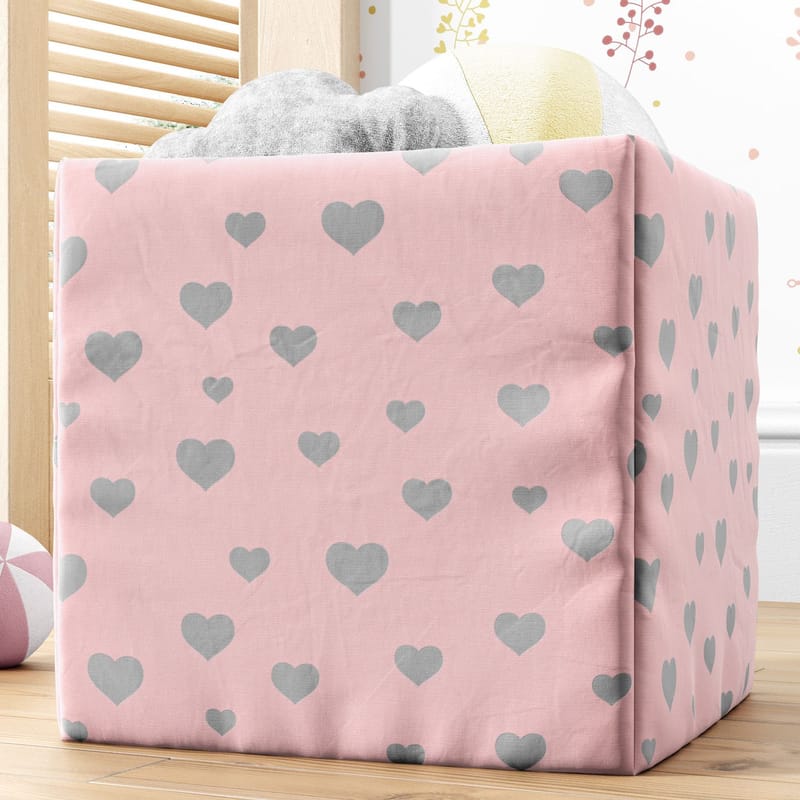 Cesto Organizador para Brinquedos Corações Rosa 28cm