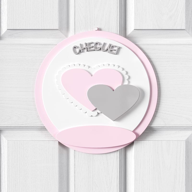 Porta Maternidade Personalizado Coração Rosa e Cinza