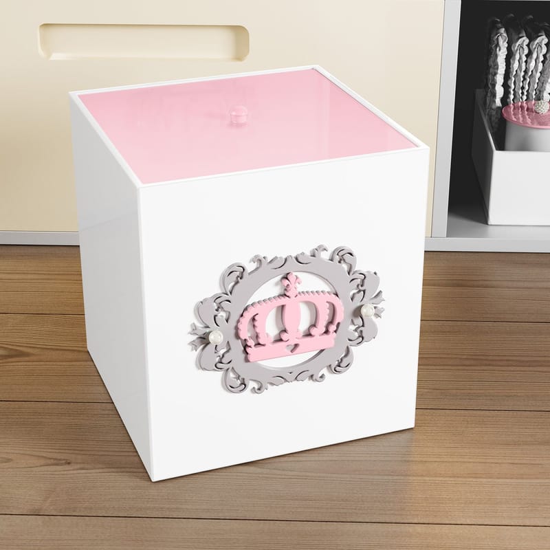 Lixeira Coroa Arabesco Rosa e Cinza