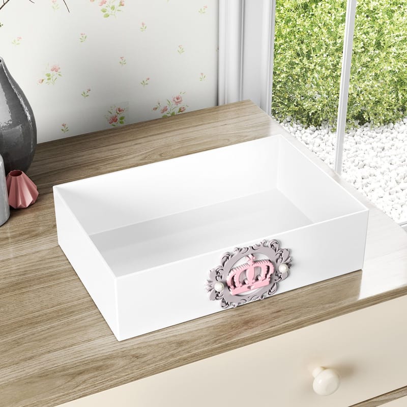 Bandeja MDF Coroa Arabesco Rosa e Cinza