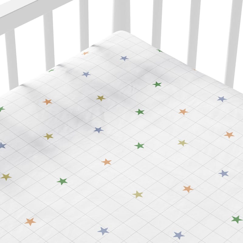 Lençol Berço com Elástico Xadrez Estrelinha Colorido