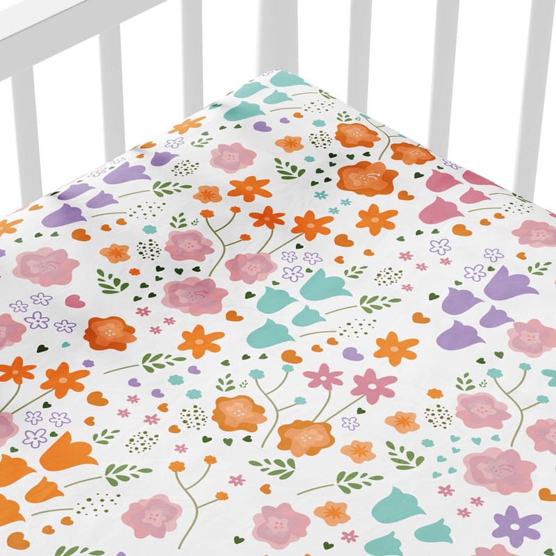 Lençol Berço com Elástico Buquê de Flores Colorido