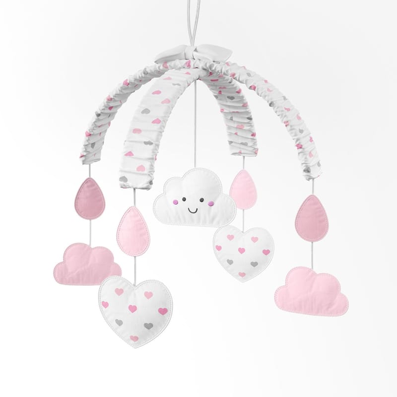 Móbile Nuvem Coração Rosa