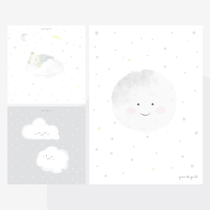 Kit Pôster Adesivo Nuvens 3 peças