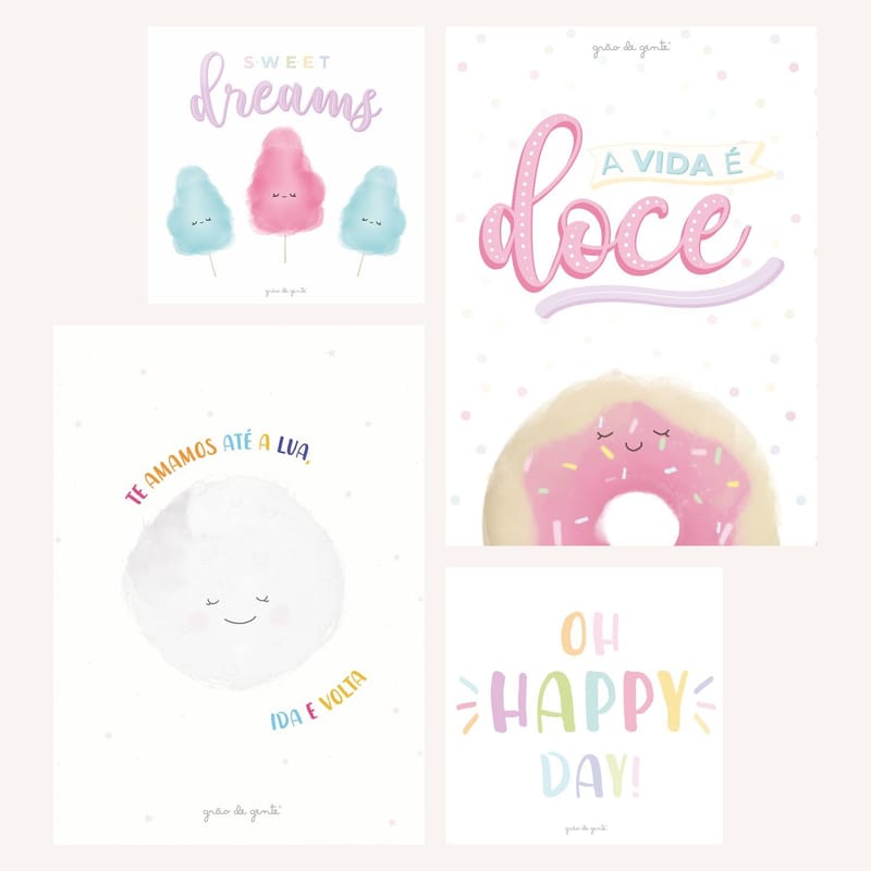 Kit Pôster Adesivo Docinhos 4 peças