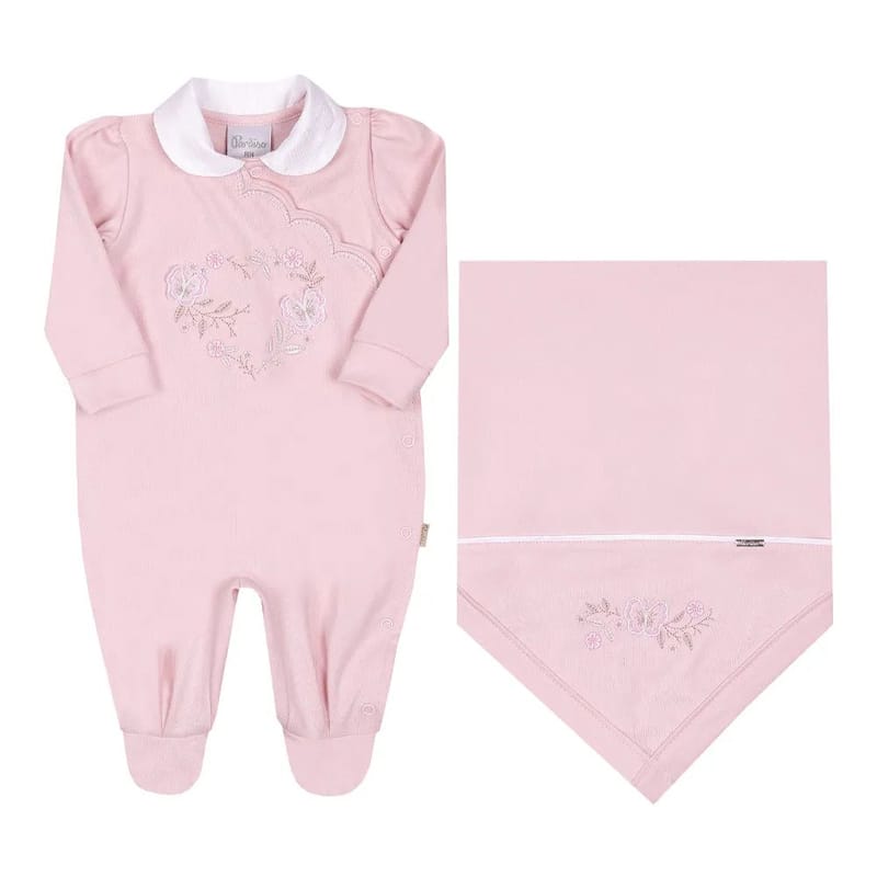 Saída de Maternidade Bebê Paraiso Bordado Floral Coração Verde