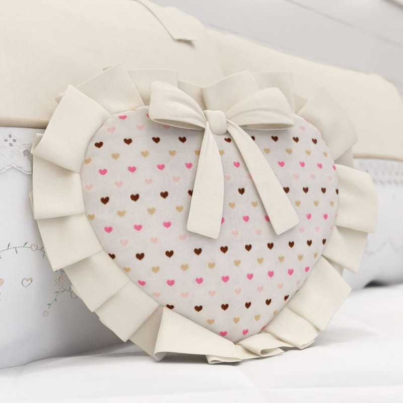 Almofada Coração Alice Bege Estampada 29cm