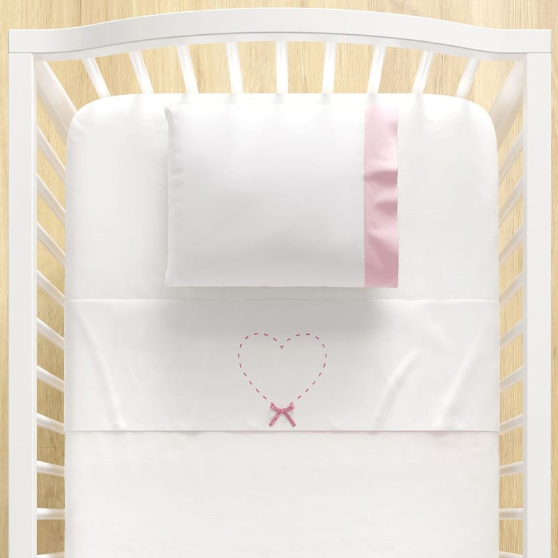 Jogo de Lençol Berço Bordado Coração 3 peças