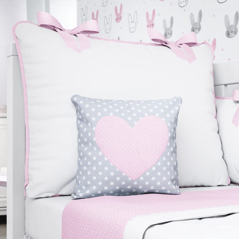 Almofada Coração Rosa/Cinza Poá 26cm