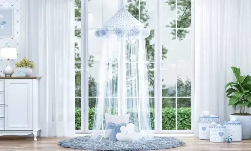 Tenda Dossel Tule e Renda Corações Azul 2m