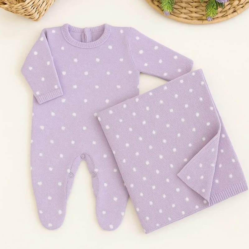 Saída Maternidade Tricot Poá Lilás P