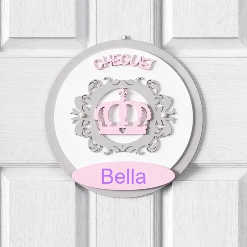 Porta Maternidade Personalizado Coroa Arabesco Rosa - Bella
